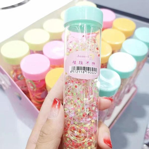 

colorful cute disposable elastic hair bands for child girl student rubber rope strong pull continuously canned accessories, Slivery;white