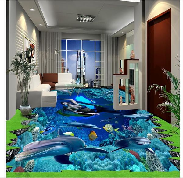 

wallpapers ocean dolphin 3d wallpaper floor for living room custom po self-adhesive pvc waterproof