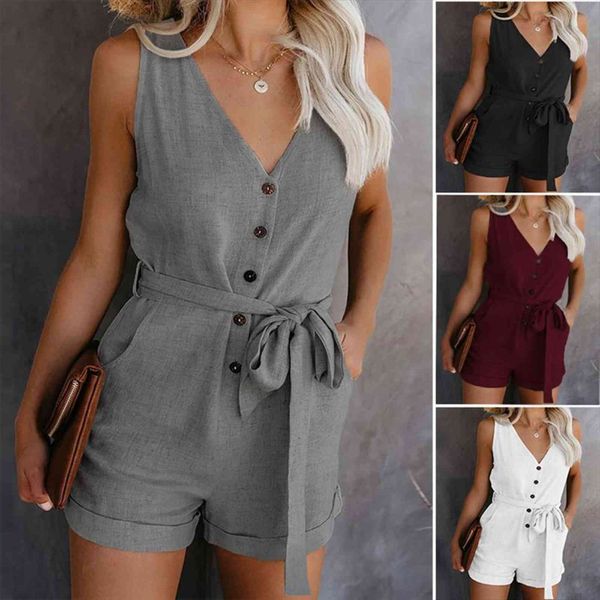 

summer solid color five point women jumpsuit shorts casual v neck bow, Black;white