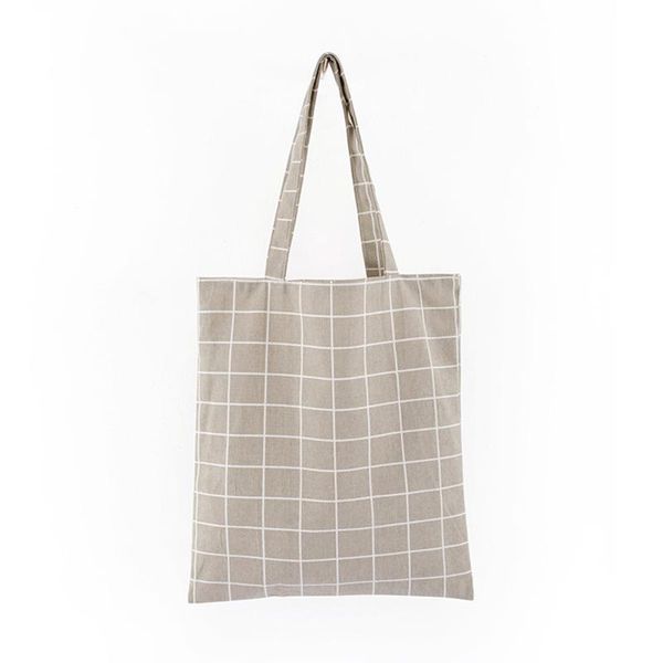 

storage bags simple plaid shopper bag korean style canvas shoulder reusable tote foldable women's beach