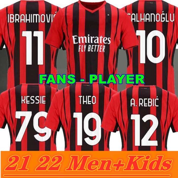 

thailand 21 22 fans player version ac soccer milan ibrahimovic jerseys 2021 tonali mandzukic football shirt set kessie brahim men kids kit u, Black;yellow