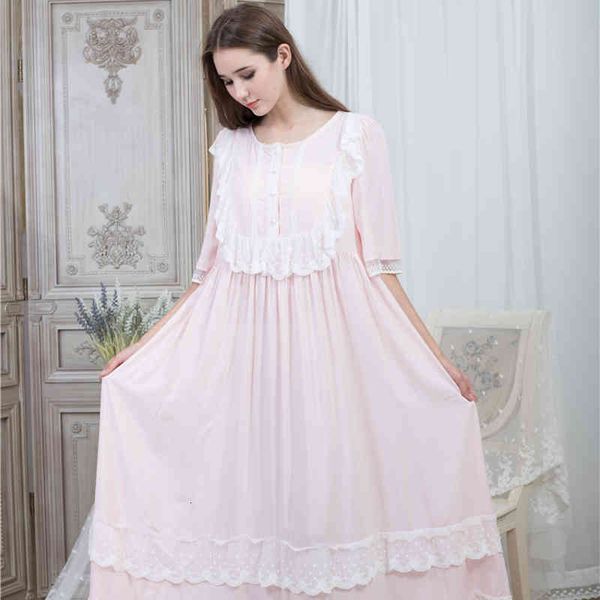 

women's sleepwear loose nightgown women round neck nightgowns lace fashion vintage homewear night ankle length 115cm bust pxev, Black;red
