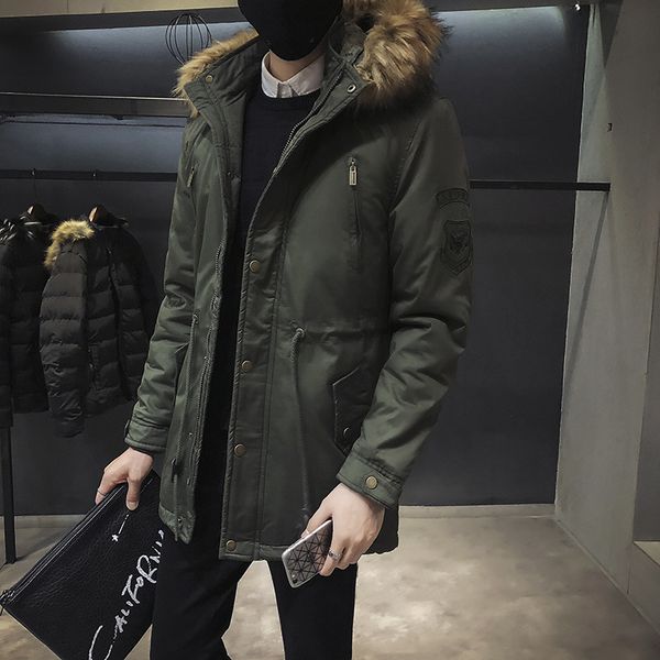 

men winter jacket plus fleece padded depilation collar padded jacket, Black;brown