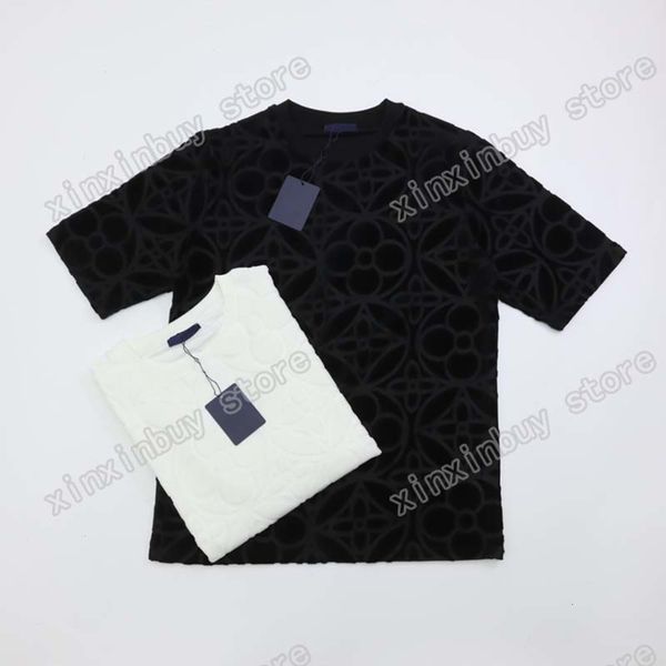 

21ss men printed t shirts designer paris flocking flowers letter clothes short sleeve mens shirt tag black white, White;black