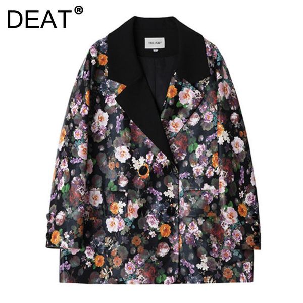 

women's suits & blazers deat woman blazer multicolor floral print hit color notched long sleeve double breasted casual jacket 2021 summ, White;black