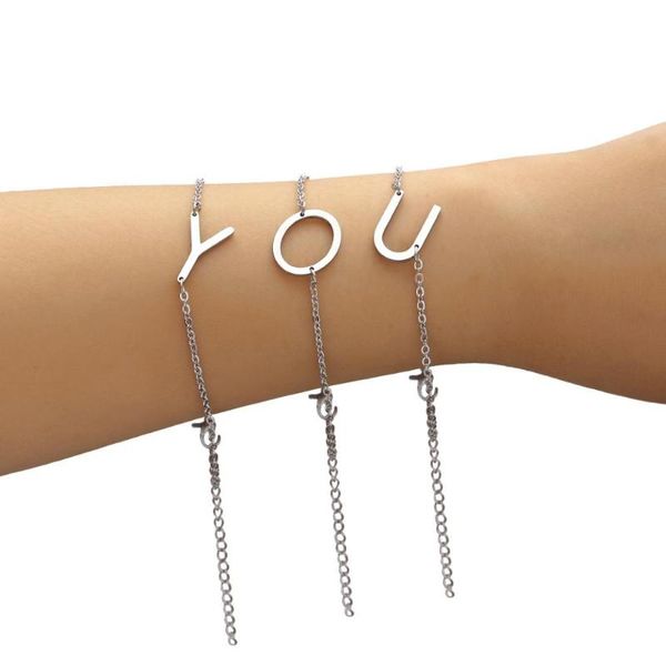 

link, chain fashion gold color letter bracelet & bangle for women simple adjustable name bracelets pulseras mujer jewelry party gifts, Black
