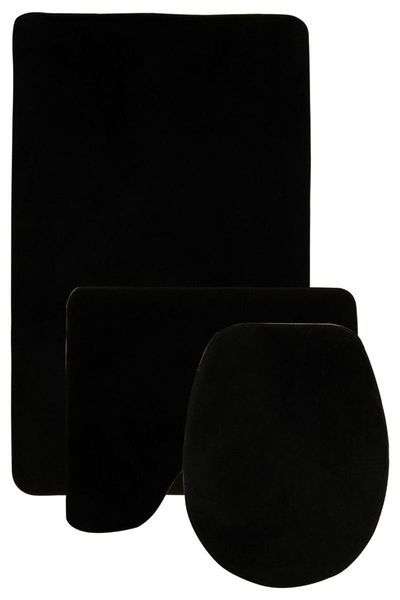 

bonny home damask 3'lÃ¼ flat black ultrasoft bath mat set non-slip bottom toilet seat pad mats