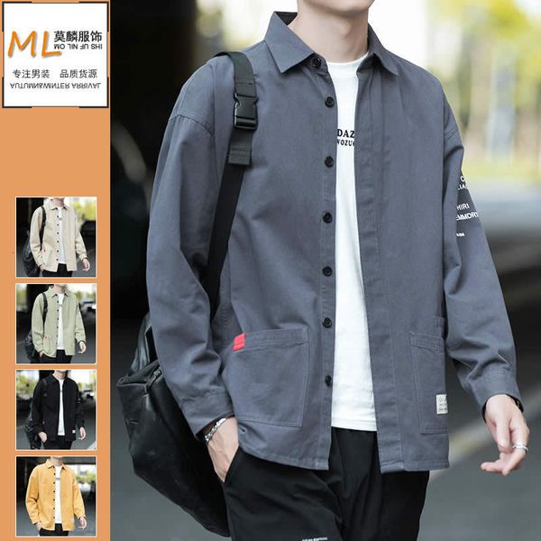 

korean 2021 men's shirt fashion leisure trend letter printing tooling long sleeve, White;black