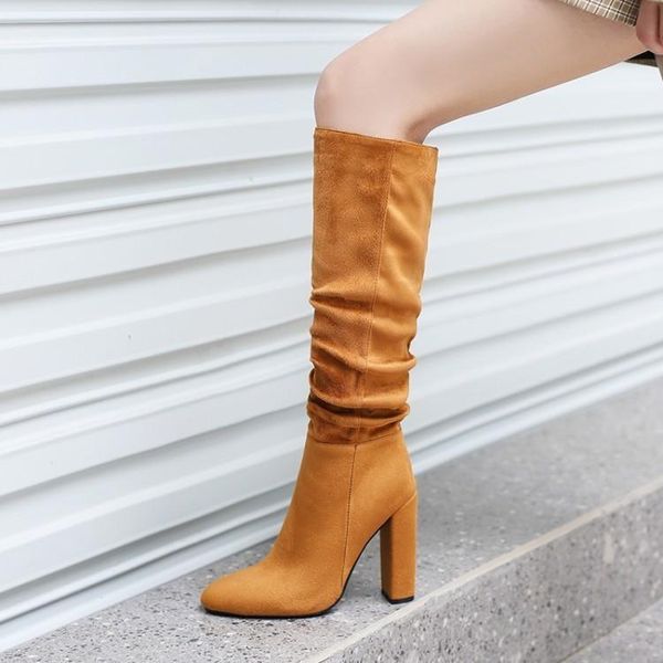 

boots women's pointed head large size 40-43 wrinkled high tube thin heels autumn 2021, Black
