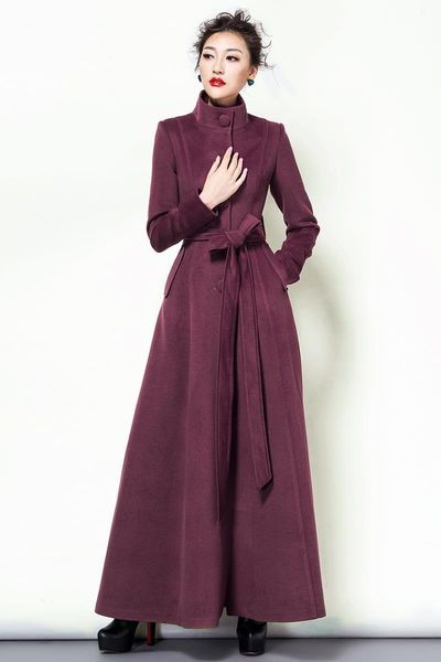 

women's wool & blends fashion solid color coat long jacket vintage mandarin collar slim overcoat women winter plus size, Black