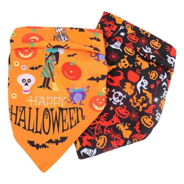 

dog apparel 2pcs pumpkin puppy bibs triangular head scarfs accessories