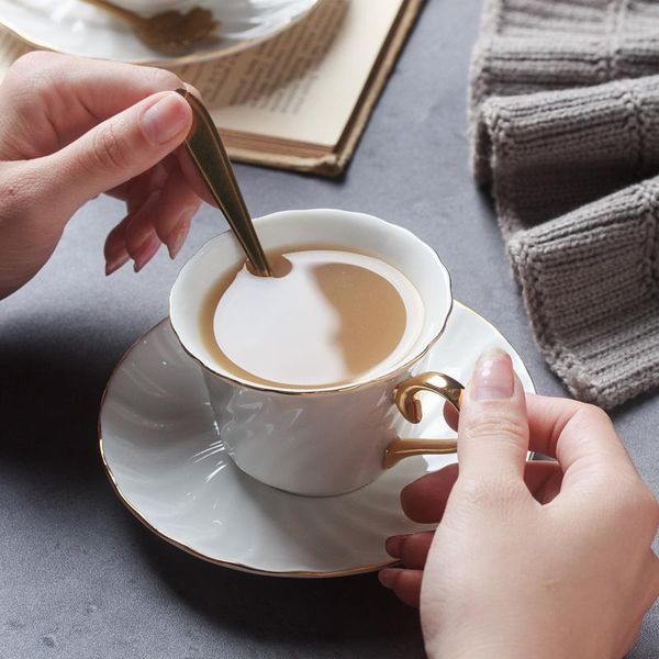

cups & saucers retro european coffee cup golden bone china luxury afternoon tea office breakfast milk drinking set dd60cc