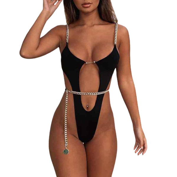 

metal chain high leg cut swimsuit one piece swimwear women female monokini swimming suit girls bathing suits bikini