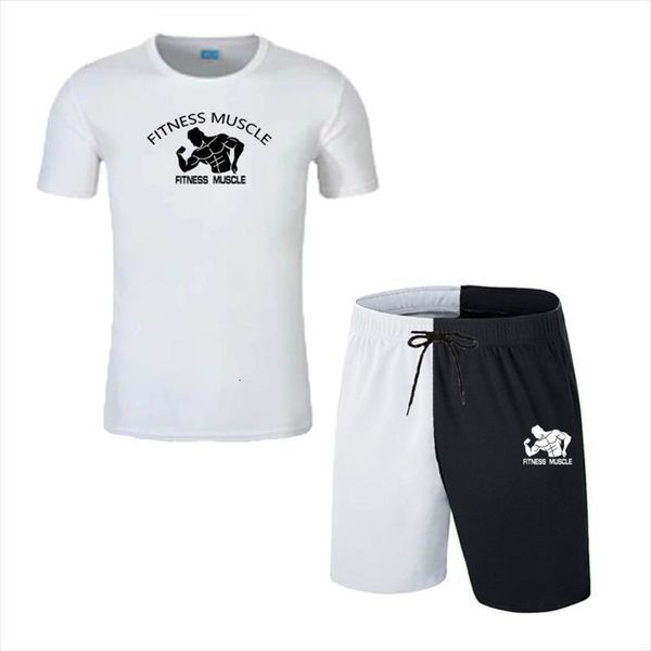 

summer fashion leisure brand mens tracksuit set sportswear track suits male sweatsuit short sleeves t shirt 2 piece, Gray