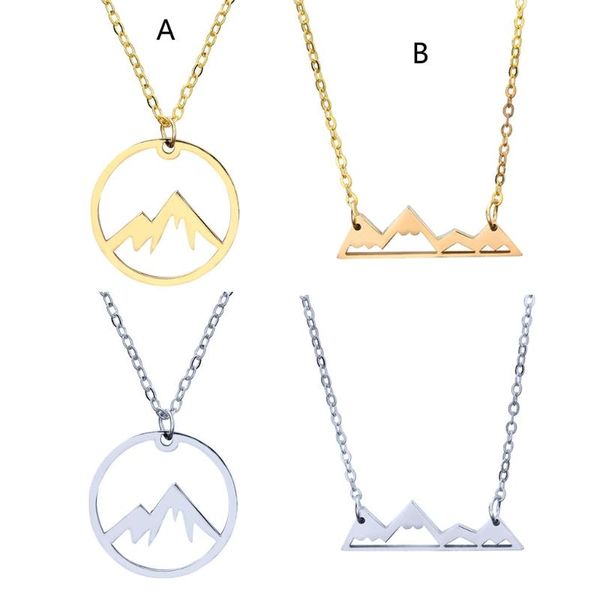 

stainless steel snowy mountain necklace natural pendant for women nature lovers skiers hikers campers jewelry necklaces, Silver