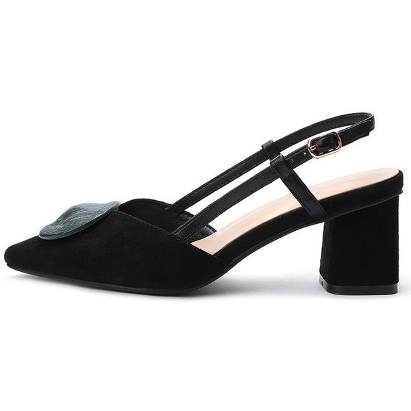 

summer suede women's shoes cool high-heeled sandals pointed thick heel shallow mouth buckle yzh-fh053-22, Black