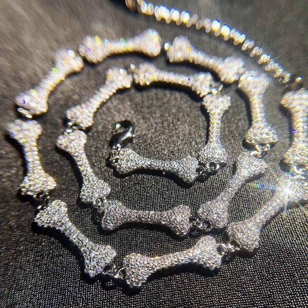 

chains hiphop bone 925 sterling silver chain necklace for women bridal jewelry lab diamond wedding chocker
