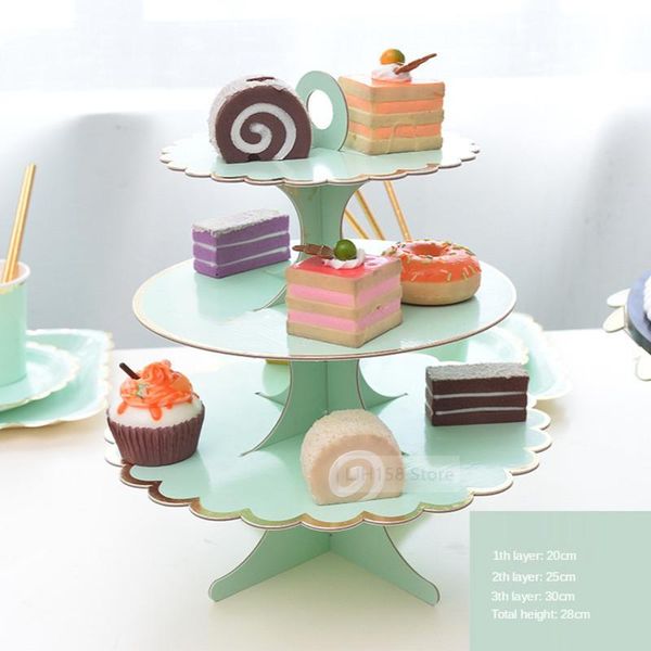 

disposable dinnerware 3 layer paper cake stand rack for wedding birthday tier afternoon tea fruit snacks plate party home decoration orvamen