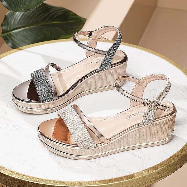 

fashion women open toe thick bottom wedge sandals ladies high heels chunky platform shoes, Black