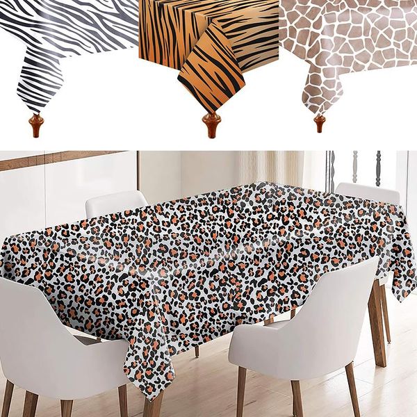 

disposable dinnerware zebra leopard pattern tablecloth plastic table cloth zoo party theme decoration cover rectangle desk deco