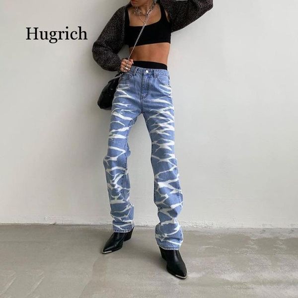 

summer women's fashion blue stripe print tie dyed straight casual jeans