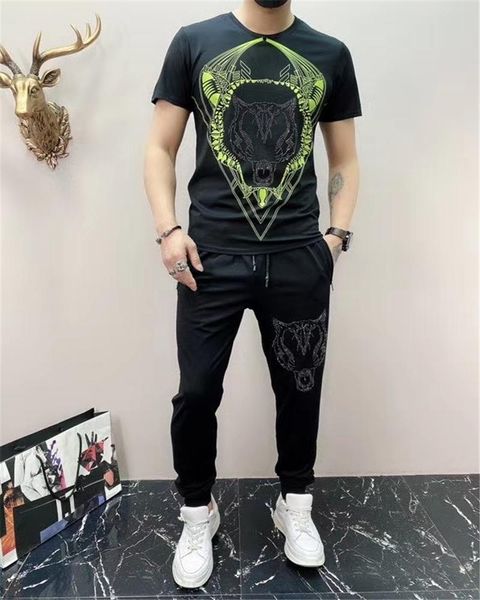 

men's tracksuits design diamond slim sportswear fashion print designer tight t-shirt+jogging pants spring and summer two-piece su, Gray