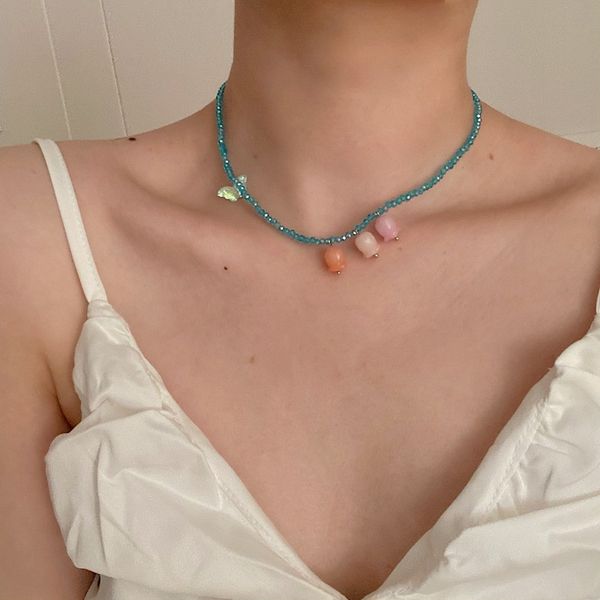 

2021 handmad crystal flower pendant choker fashion trendy chocker jewelry, Golden;silver