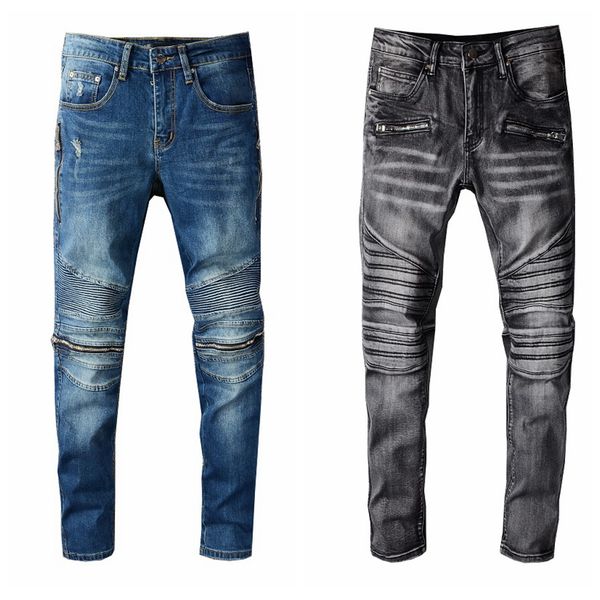 

mens distress ripped skinny jeans slim fit denim destroyed denim hip hop pants for men quality, Blue