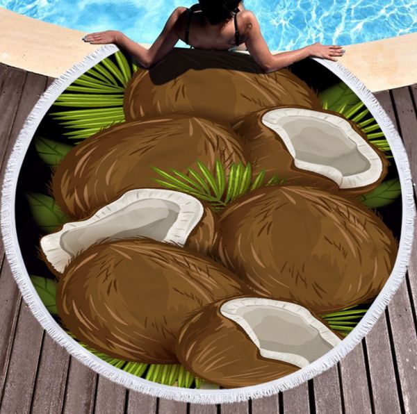 Последний 150см круглый напечатанный пляжный полотенце, стиль летнего фрукта, микрофибры, мягкие кисточки, поддержка пользовательского логотипа