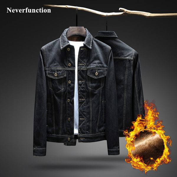 

hoodies winter thick velvet wool men motorcycle windproof warm jackets man black slim fit casual denim jacket outwear