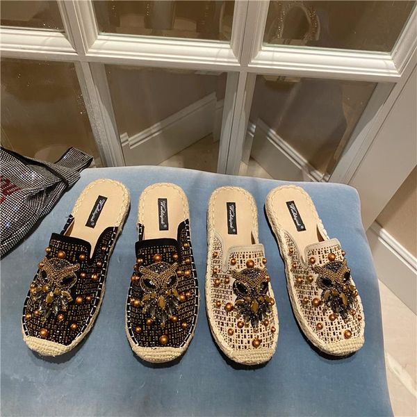 

slippers shoes for women rhinestone mules slip on slides flat heel crystal casual sandals y2k, Black