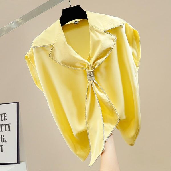 

women's blouses & shirts exquisite rhinestone handsome tie sleeveless loose leisure pullover shirt temperament office blusas, White