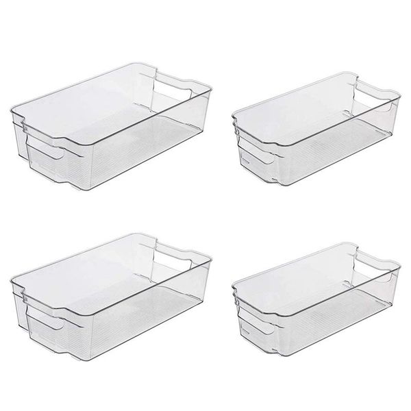 

storage bottles & jars clear pantry organizer bins household plastic food basket with cutout handles for kitchen, counter