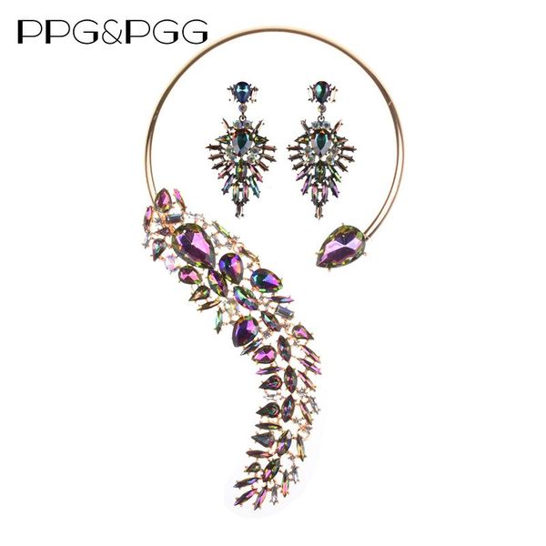 

earrings & necklace brand bohemian choker collar set crystal women wedding jewelry sets wholesale, Silver