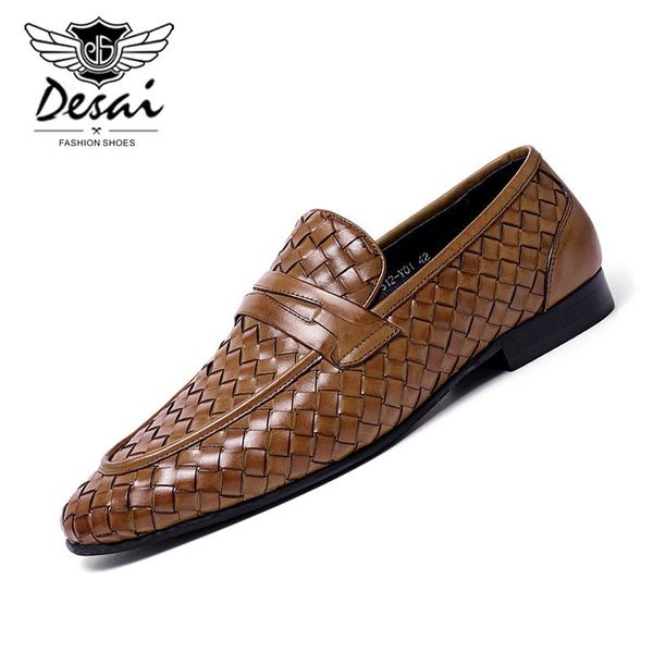 

dress shoes desai british style business leather men casual soft light lazy slip-on woven loafer, Black