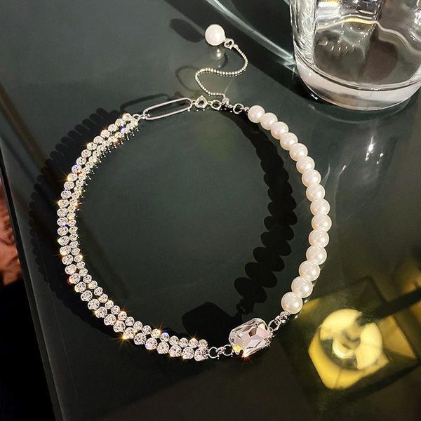 

chokers korean style simulation pearl asymmetric choker multilayer necklaces for women trendy naive and romantic clavicle chain 2021, Golden;silver