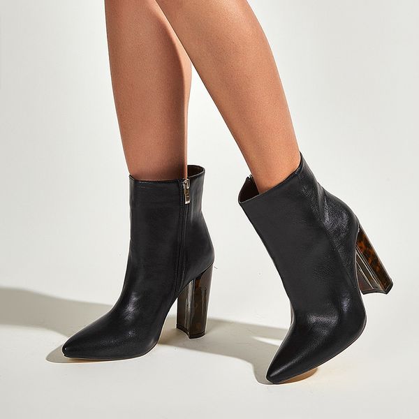 

sandals autumn women ankle boots black pointed toe high heels fashion women's zipper shoes for ladies big size 41 42 yd61