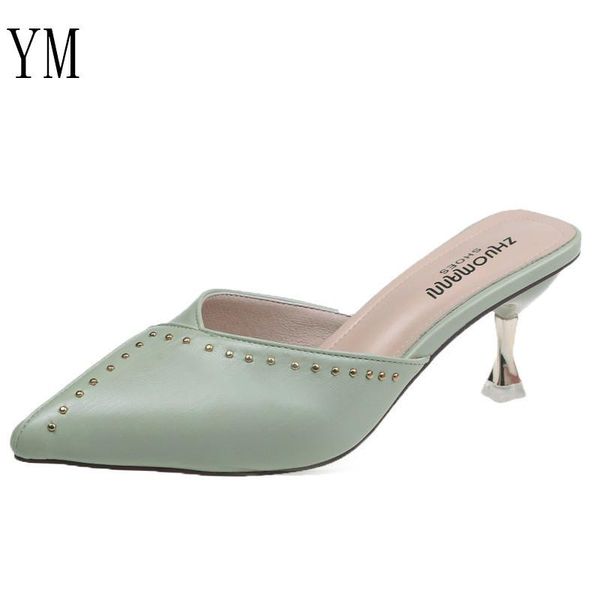 

dress shoes 2021 summer sandalias rivets femeninas high heels pointed toe sandals female mujer zapatos pumps 35-40, Black