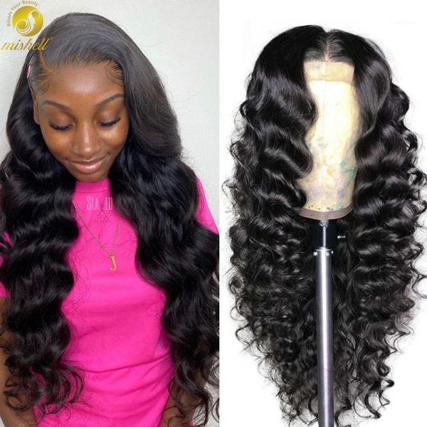 

mishel loose wave wig lace front human hair wigs remy frontal pre-plucked closure for black women1, Black;brown