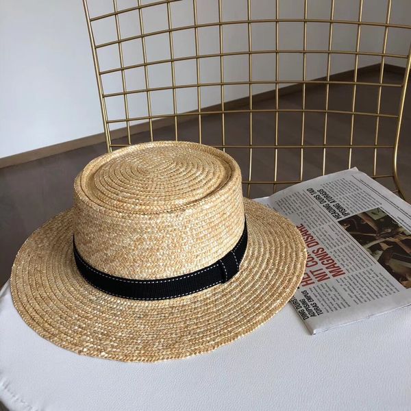 

7cm straw flat brim summer beach screen breathable small fresh sun hat, Blue;gray