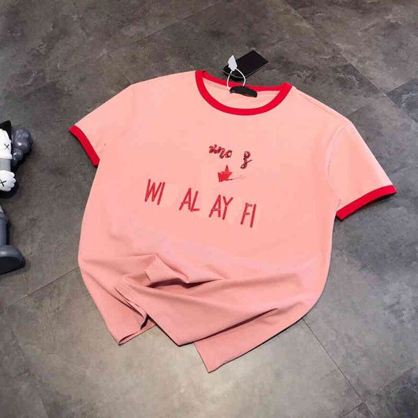 

2022 factory wholesale new fashion sleeping beauty print letter sequins fresh age reducing sweet contrast short sleeves for women, White