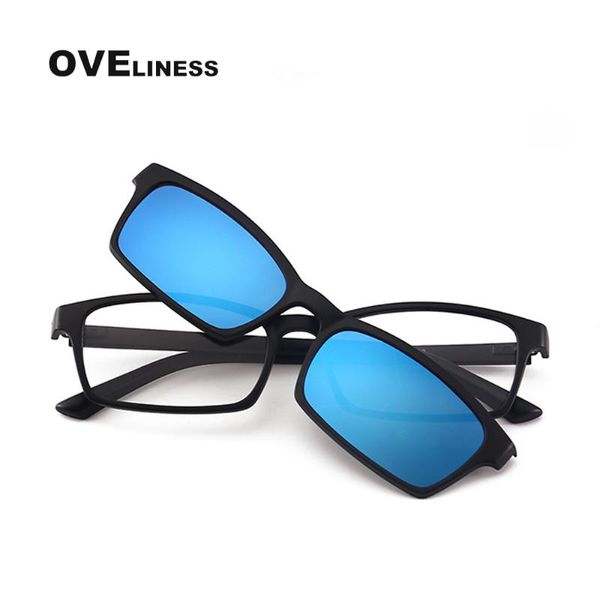 

fashion sunglasses frames tr90 optical glasses frame men square full rim polarized magnet clip on myopia eye glass for male prescription, Black