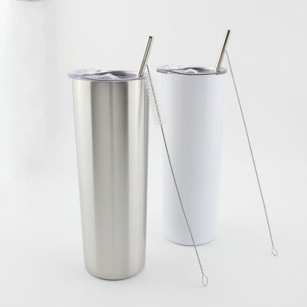 Schlichtes Design, 20 Unzen, dünner Vakuumbecher aus Edelstahl, gerade Sublimationsbecher mit Metallstrohhalm und Deckel WWQ