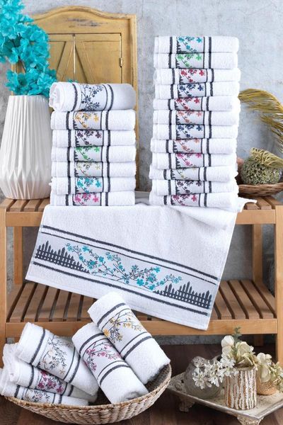 

towel 12 pcs / lot hand and face 100% cotton soft highly absorbent flower embroidered sized 30 x 50 cm