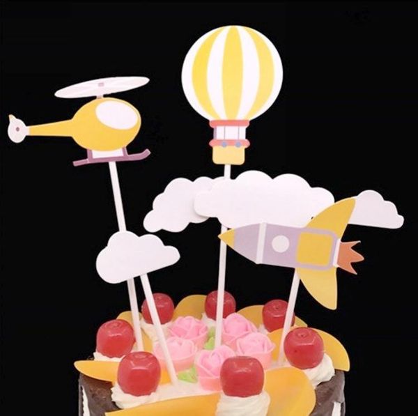 Weitere festliche Partyartikel: 1 Set Flugzeug-Rakete, Rosa, Blau, Lila, Luftballon, Wolken-Kuchenaufsatz zur Dekoration, Dessert, schöne Geschenke