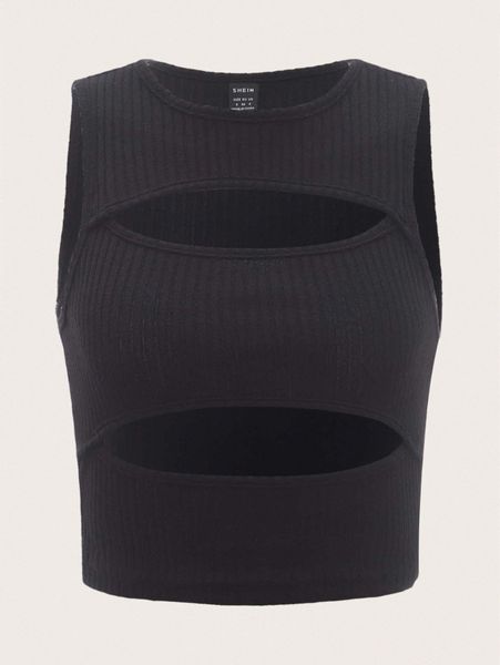 

peekaboo front rib-knit crop tank 99gw#, White