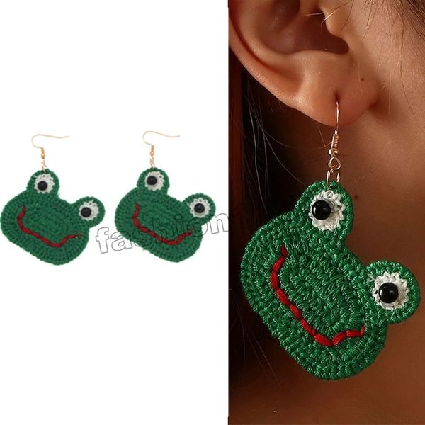 Lustige grüne Frosch-Tier-Ohrringe für Frauen und Kinder, gestrickt, niedlich, süß, kreativer Charme, Cartoon-Ohrringe, Mädchen-Schmuck, Geschenk