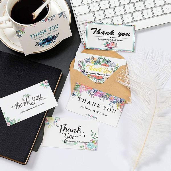 

greeting cards 50pcs flower thanks card printing appreciation cardstock valentine's day message birthday gift