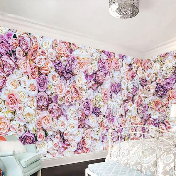

wallpapers custom mural wallpaper 3d rose flowers wall painting wedding house bedroom romantic home decor sticker self-adhesive poster