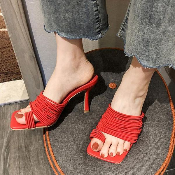 

slippers women thin heels clip toe modern summer high sandals women's flip flop slides pumps sandalias, Black